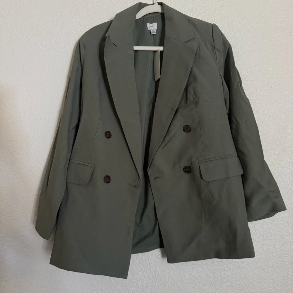 A New Day Women's Double Breasted Blazer Jacket Back Slit Mid Length - Picture 3 of 9